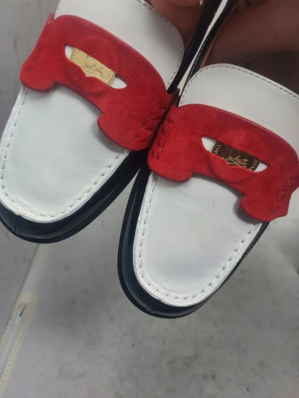Christian Louboutin Boys Black White Red Penny Loafer